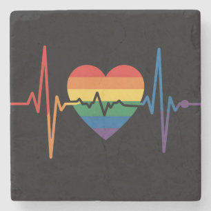 LGBTQ Heartbeats Heart Pride Gay Lesbian Trans Bi Stone Coaster