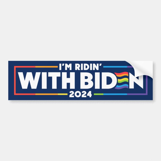 LGBTQ I'm Ridin' With Biden 2024 Bumper Sticker (Front)