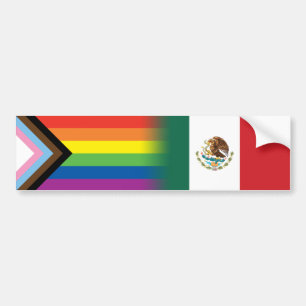 LGBTQ Inclusive Progress Pride Flag Mexican Flag Bumper Sticker