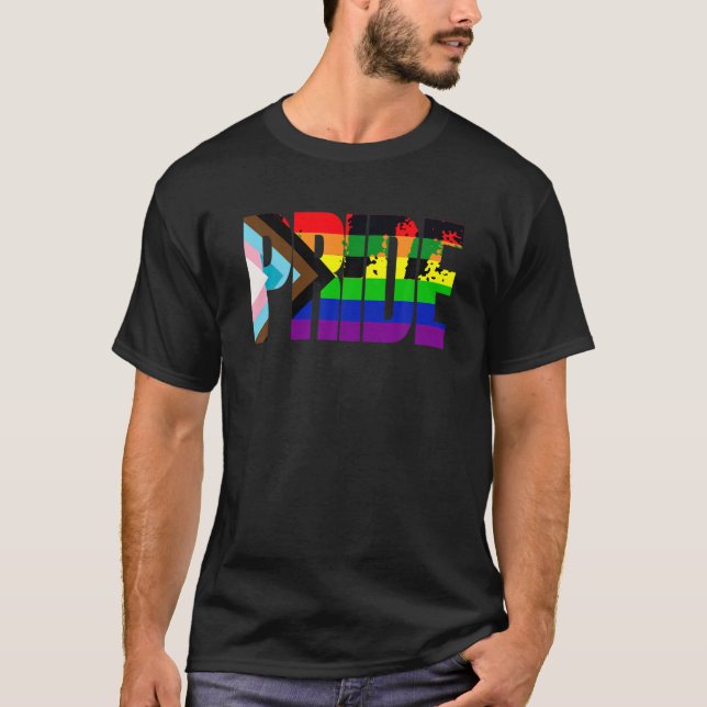 LGBTQ Inclusive Progress Pride Rainbow Flag T Shir T-Shirt (Front)