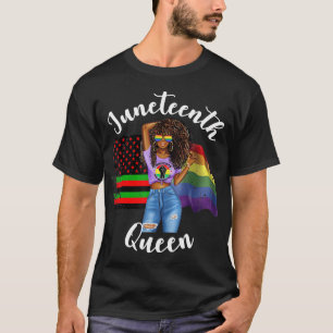 LGBTQ Juneteenth Queen Gay Pride Flag BLM Afro Hai T-Shirt