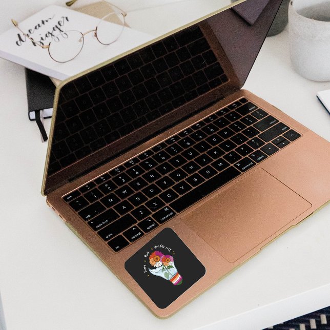 LGBTQ Lesbian Flag Sunflowers in a Light Bulb Square Sticker (Creator Uploaded)