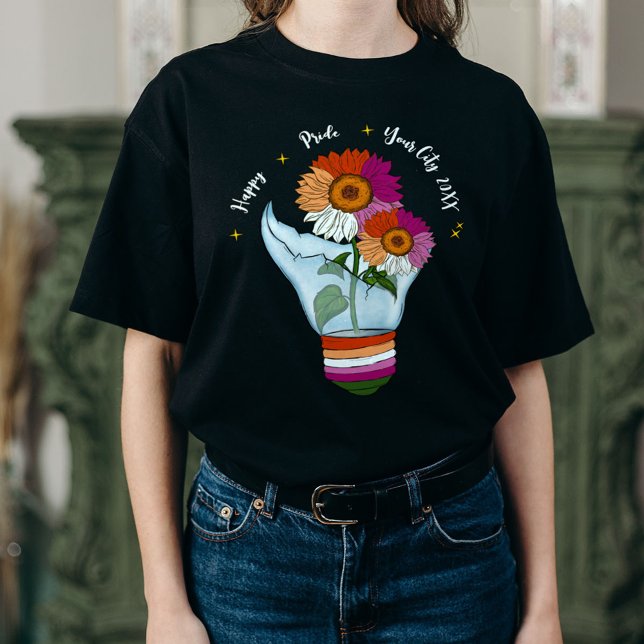LGBTQ Lesbian Flag Sunflowers in a Light Bulb T-Shirt (Creator Uploaded)