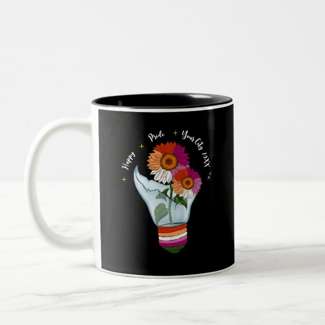 LGBTQ Lesbian Flag Sunflowers in a Light Bulb Two-Tone Coffee Mug (Left)