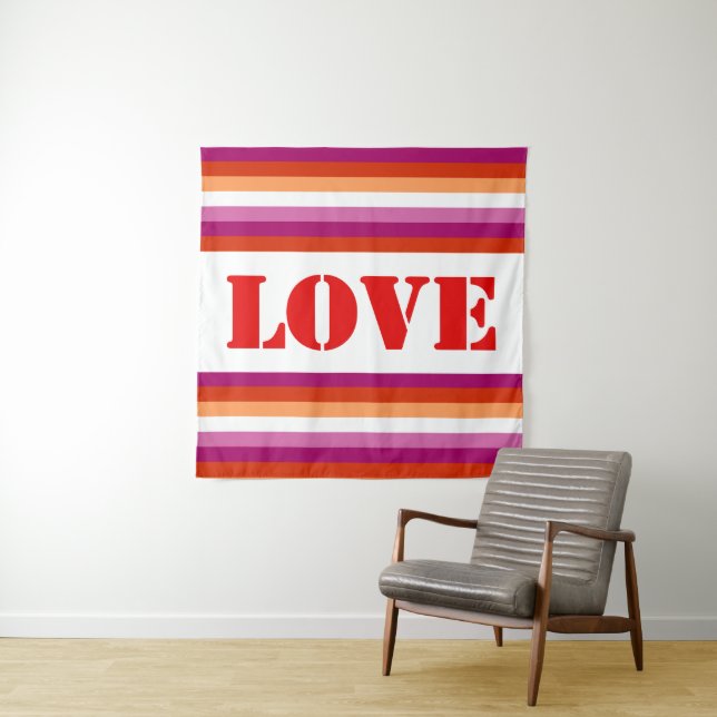 LGBTQ+ Lesbian Flag with Love Stripes Pride -  Tapestry (In Situ)