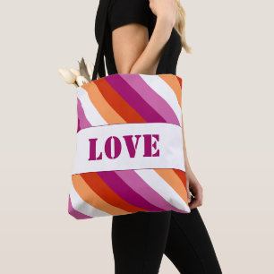 LGBTQ+ Lesbian Flag with Love Stripes Pride - Tote Bag