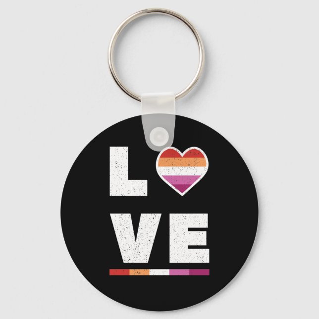 LGBTQ Lesbian Pride Flag Distressed Grunge Love Key Ring (Front)