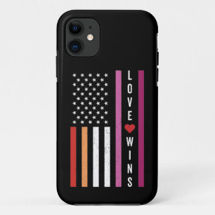 LGBTQ Lesbian Pride Love Wins USA American Flag iPhone 11 Case