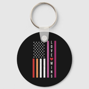 LGBTQ Lesbian Pride Love Wins USA American Flag Key Ring