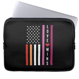 LGBTQ Lesbian Pride Love Wins USA American Flag Laptop Sleeve