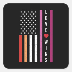 LGBTQ Lesbian Pride Love Wins USA American Flag Square Sticker