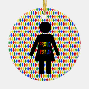 LGBTQ Lesbian Silhouette and Rainbow Ladies Ceramic Ornament