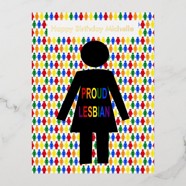LGBTQ Lesbian Silhouette and Rainbow Ladies Custom Foil Holiday Postcard (Front)