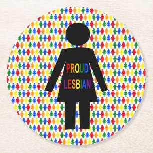LGBTQ Lesbian Silhouette and Rainbow Ladies Round Paper Coaster