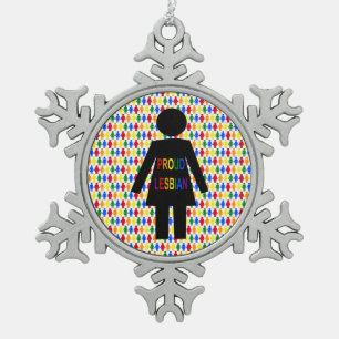 LGBTQ Lesbian Silhouette and Rainbow Ladies Snowflake Pewter Christmas Ornament