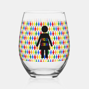 LGBTQ Lesbian Silhouette and Rainbow Ladies Stemless Wine Glass