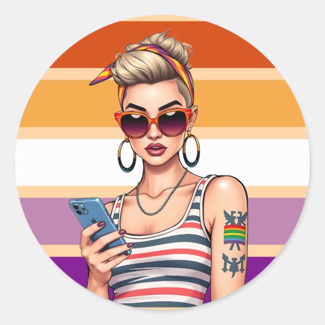 LGBTQ Lesbian with Sarcastic Look Classic Round Sticker (Front)