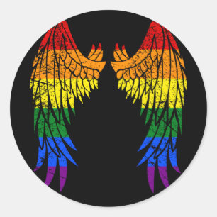 LGBTQ LGBT Angel Wings Colourful Rainbow Gay Classic Round Sticker