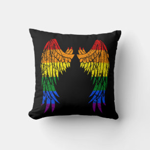 LGBTQ LGBT Angel Wings Colourful Rainbow Gay Cushion