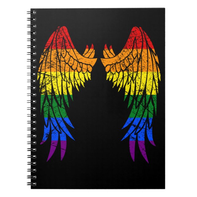 LGBTQ LGBT Angel Wings Colourful Rainbow Gay Notebook (Front)