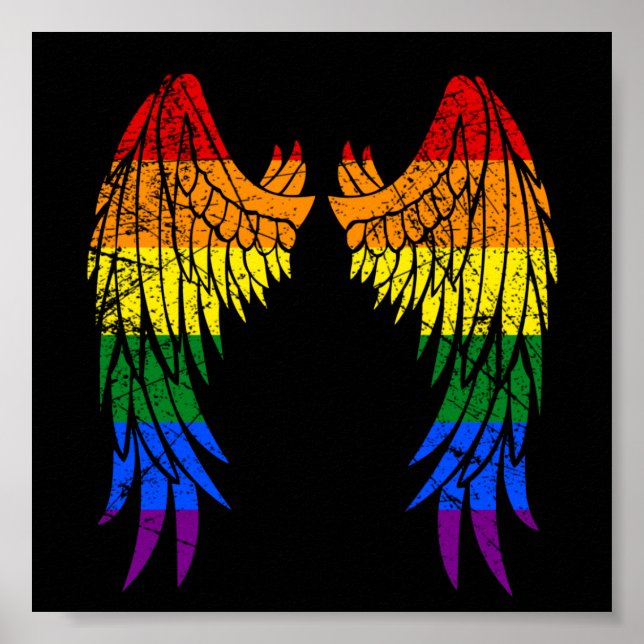 LGBTQ LGBT Angel Wings Colourful Rainbow Gay Poster (Front)