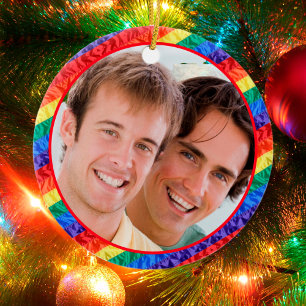 LGBTQ LGBT custom photo gay rainbow flag frame Ceramic Ornament