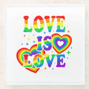 LGBTQ Love is Love Gay Pride LGBT Rainbow Flag Glass Coaster
