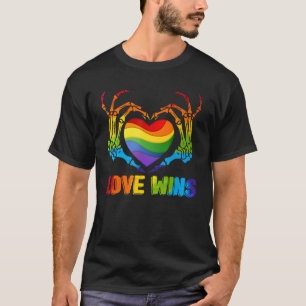 LGBTQ Love Wins Gay Pride LGBT Ally Skeleton Rainb T-Shirt
