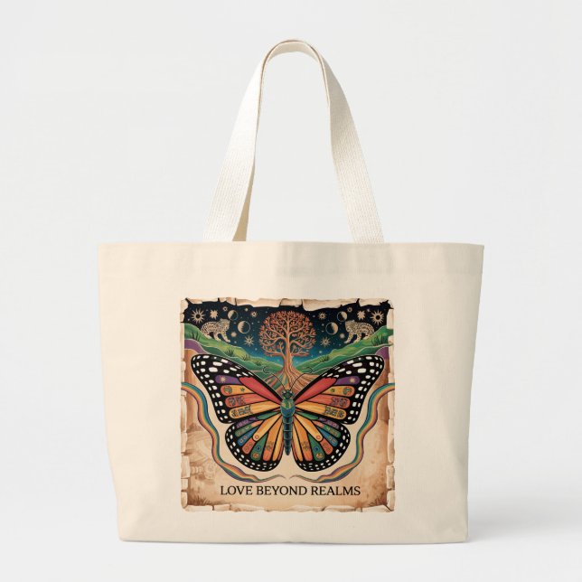 LGBTQ Mayan Butterfly | Rainbow Pride  Large Tote Bag (Front)