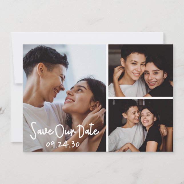 LGBTQ Modern Photo Collage Flat Save The Date Card (Front)