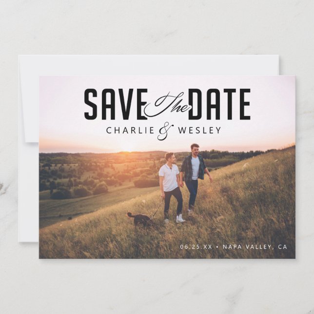 LGBTQ Modern Save the Date with Photo (Front)