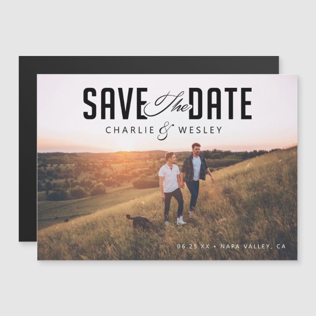 LGBTQ Modern Save the Date with Photo Magnetic Invitation (Front/Back)