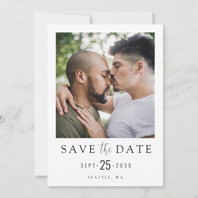 LGBTQ Modern Simple Elegant Photo Save The Date (Front)
