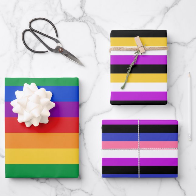 LGBTQ, Nonbinary, Genderfluid Flags Wrapping Paper Sheet (Front)