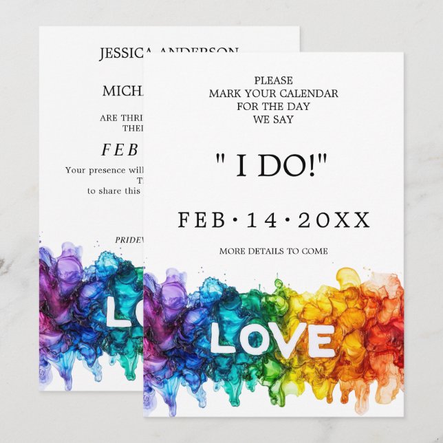 🌈 🐦 LGBTQ Painted With Love wedding  Save The Date (Front/Back)