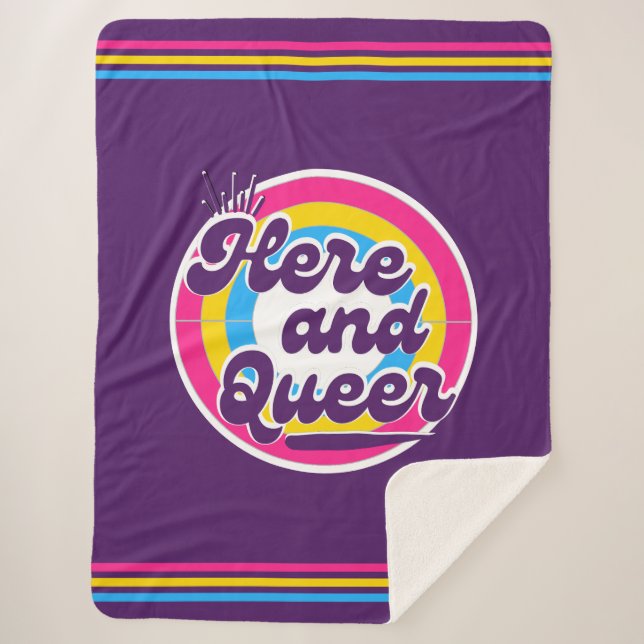 LGBTQ: Pansexual Flag - Here and Queer Sherpa Blanket (Front)