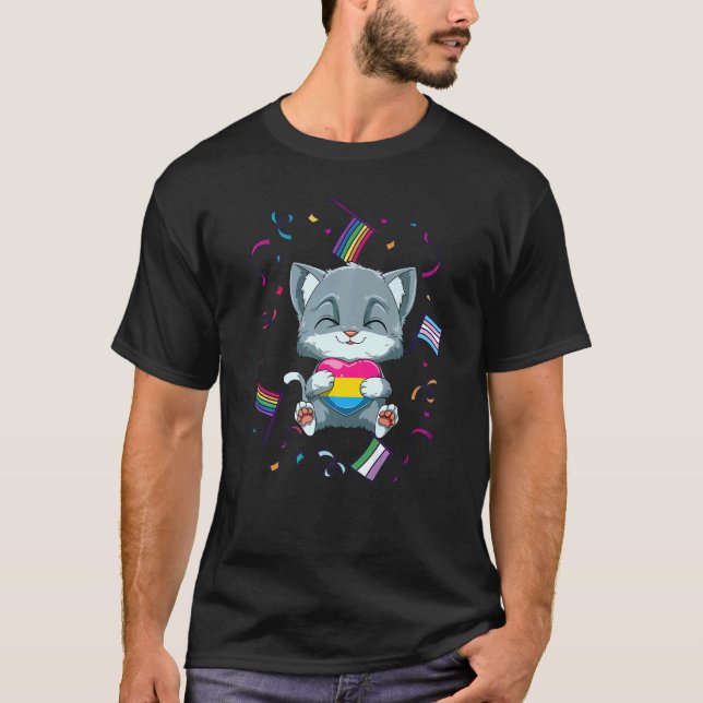 LGBTQ Pansexual Pride Cat  Pansexual Heart T-Shirt (Front)