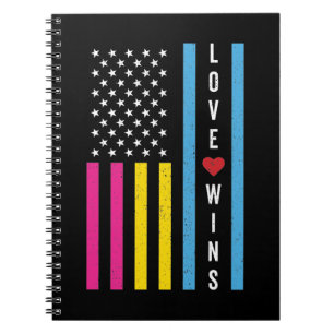 LGBTQ Pansexual Pride Love Wins USA American Flag Notebook