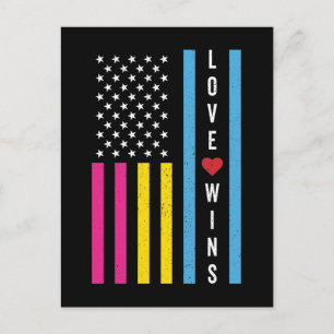 LGBTQ Pansexual Pride Love Wins USA American Flag Postcard