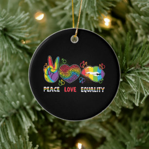 LGBTQ - Peace, Love, Equality - Rainbow Colours Ceramic Ornament