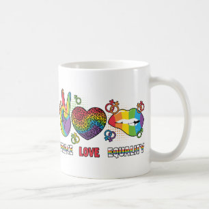 LGBTQ - Peace, Love, Equality - Rainbow Colours Coffee Mug