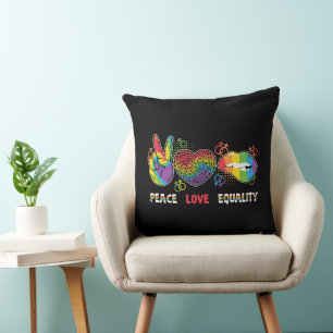 LGBTQ - Peace, Love, Equality - Rainbow Colours Cushion