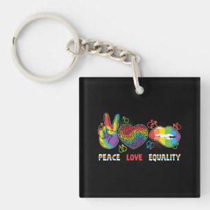 LGBTQ - Peace, Love, Equality - Rainbow Colours Key Ring