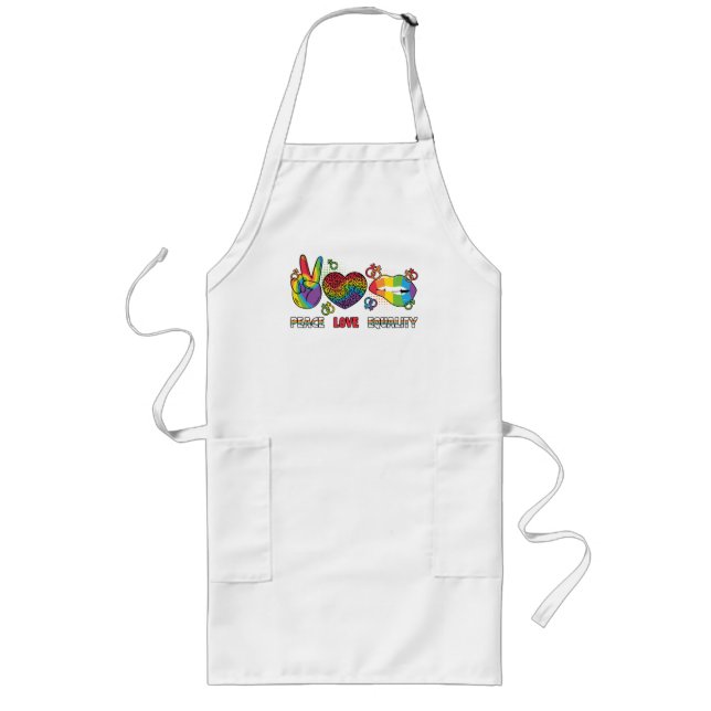 LGBTQ - Peace, Love, Equality - Rainbow Colours Long Apron (Front)
