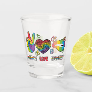 LGBTQ - Peace, Love, Equality - Rainbow Colours Shot Glass