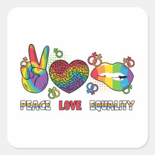 LGBTQ - Peace, Love, Equality - Rainbow Colours Square Sticker