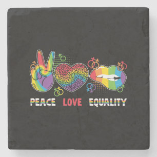LGBTQ - Peace, Love, Equality - Rainbow Colours Stone Coaster