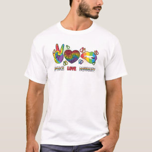 LGBTQ - Peace, Love, Equality - Rainbow Colours T-Shirt