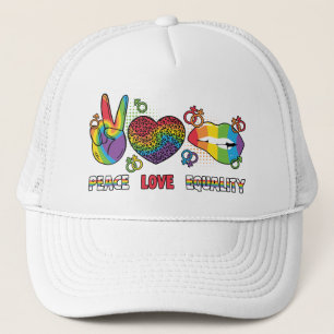 LGBTQ - Peace, Love, Equality - Rainbow Colours Trucker Hat