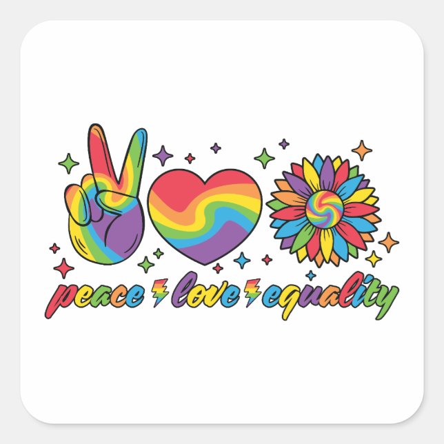 LGBTQ - Peace, Love, Equality Square Sticker (Front)